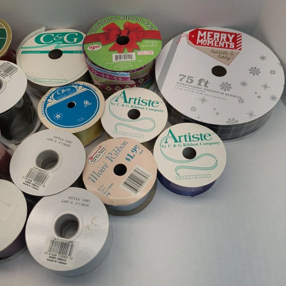 Mixed Lot Decorative Ribbon Spools Christmas Halloween Satin Wired Craft 18pc